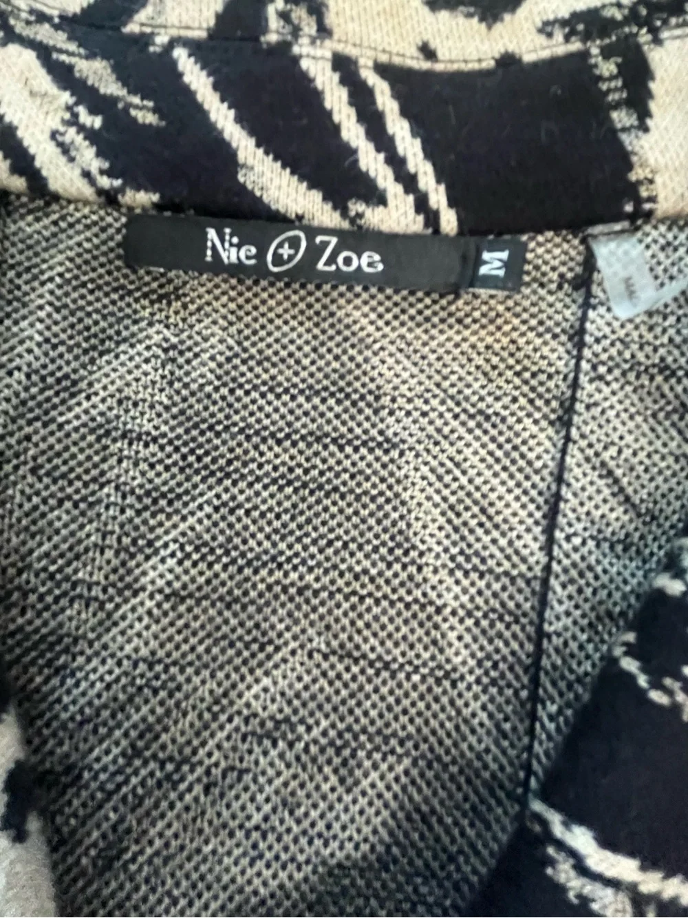 NIC+ZOE Black Cream Abstract Palm Knit Jacket Button Front Size Medium